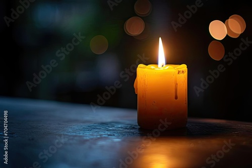 Single candle flickering in the dark Hope