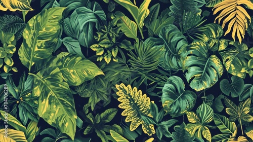  a close up of a bunch of green and yellow leaves on a black background with yellow and green leaves on it.