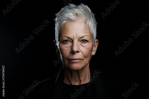 Portrait of a senior woman with grey hair on a black background © Chacmool