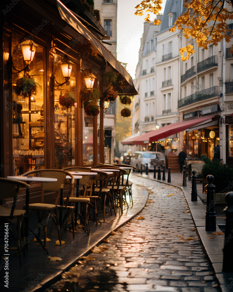 Autumnal Parisian Streets adorned with Charming Cafés