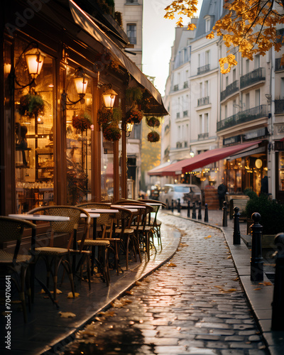 Autumnal Parisian Streets adorned with Charming Caf  s