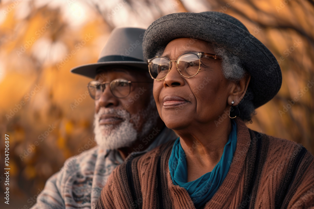 Outdoors portrait of african american senior couple. Outdoors portrait of african american senior couple.