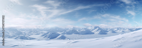 a snowy landscape with snow covered mountains, generative AI