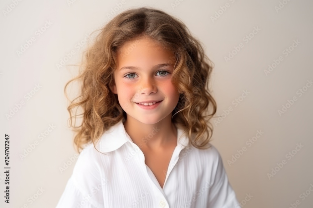 portrait of a beautiful little girl with long curly hair in a white shirt portrait of a beautiful little girl with long curly hair in a white shirt