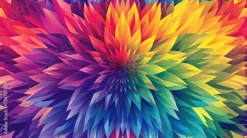  a multicolored flower is shown in the center of the image  with a blue sky in the background.