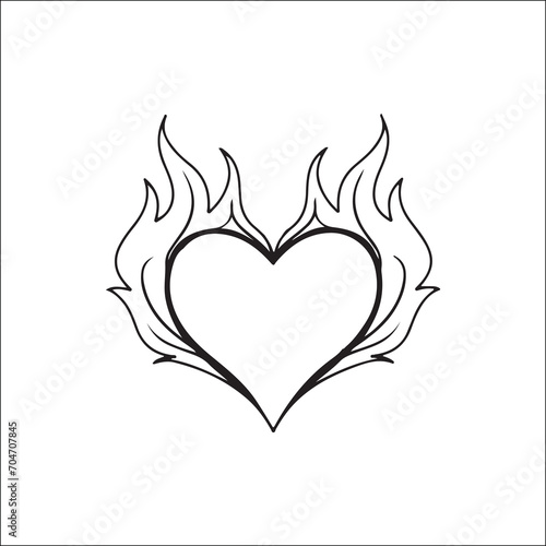 vector illustration of heart with fire