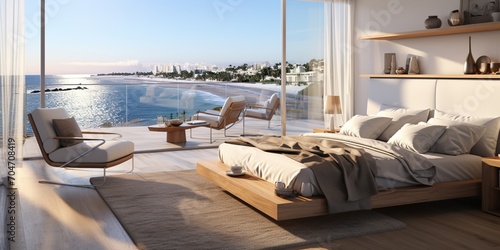 Modern luxury beachfront house with amazing sea view photo