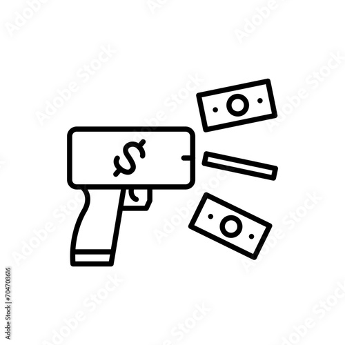 Money gun outline icons, minimalist vector illustration ,simple transparent graphic element .Isolated on white background