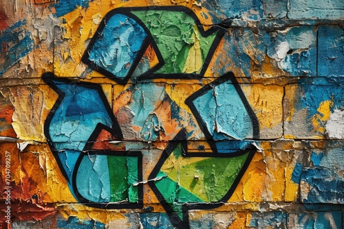 Graffiti art of recycle symbol on an urban wall