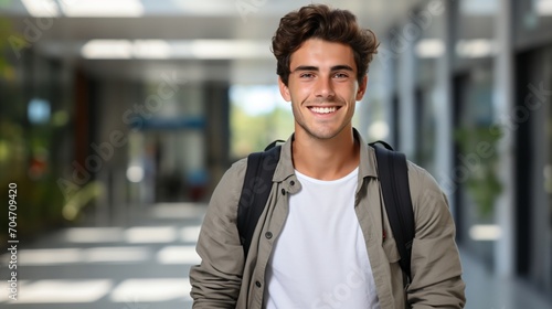 Confident young male college student smiling on campus photo