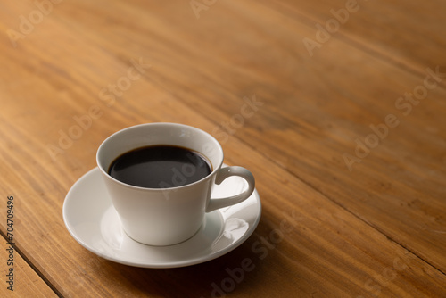 Cup of hot coffee on a table,