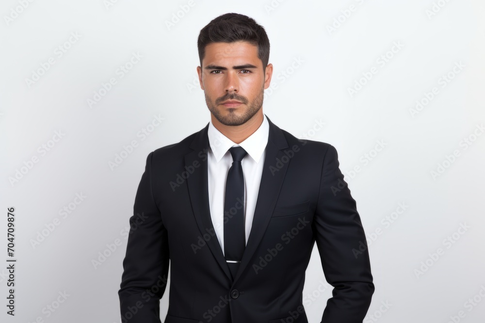 Portrait of a handsome young man in black suit on grey background Portrait of a handsome young man in black suit on grey background
