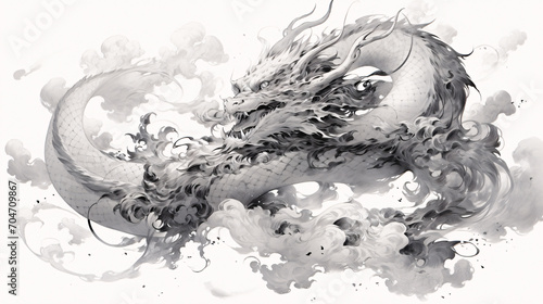 Ink style Chinese dragon concept illustration for the traditional Chinese New Year festival Dragon Year 