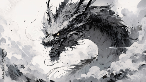 Ink style Chinese dragon concept illustration for the traditional Chinese New Year festival Dragon Year 