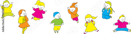 ジャンプする小学生のイラストセット