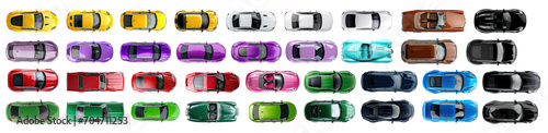 Big Set Colorful Cars Top View on transperent background