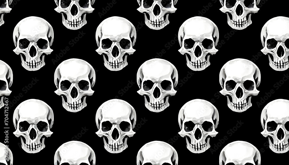 Seamless black and white skull background Seamless black and white skull background
