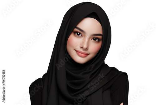 beautiful asian female wearing black hijab isolated PNG transparent background