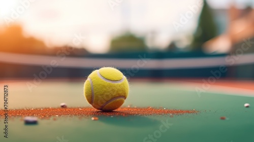 ball on a paddle tennis court line. Selective focus. Bright blue tennis, photo