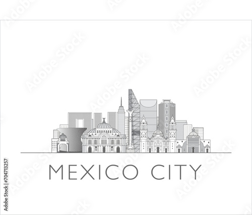 Mexico City cityscape line art style vector illustration