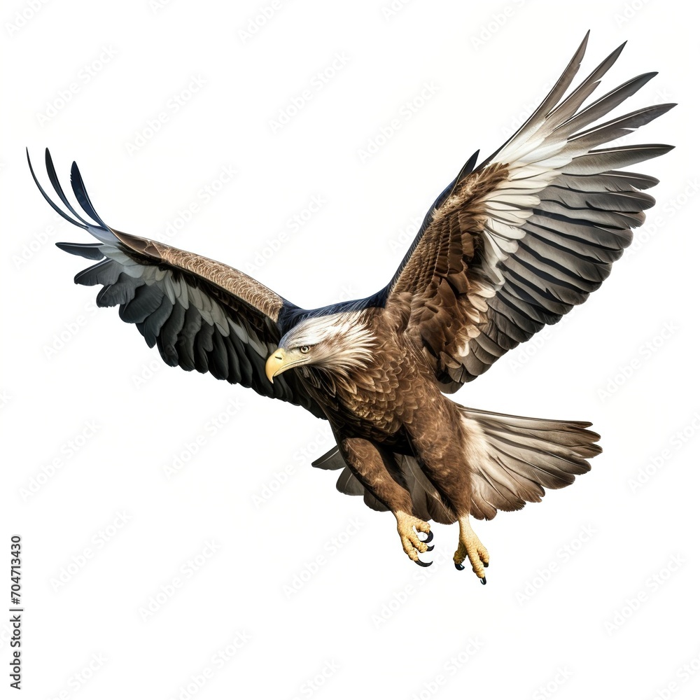 Obraz premium A bald eagle with outstretched wings is flying down