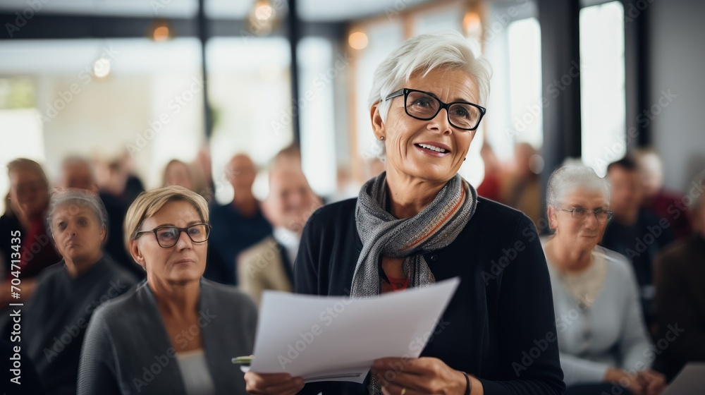 Fototapeta premium American senior business woman in front of group