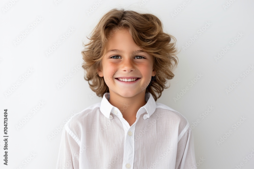 Portrait of a cute little boy with blond curly hair on a white background Portrait of a cute little boy with blond curly hair on a white background