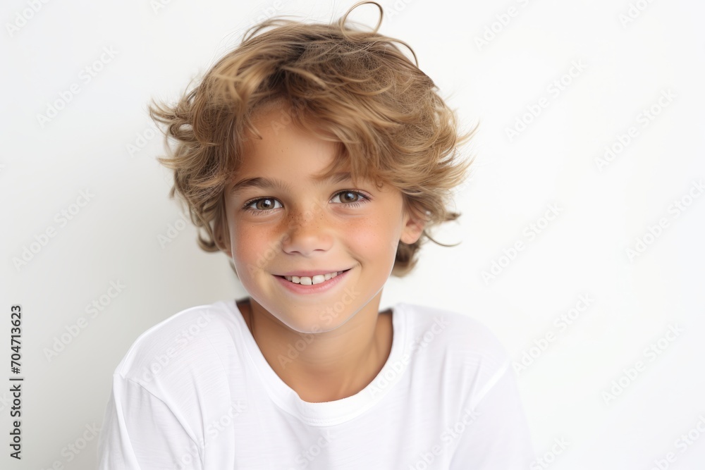 Portrait of a cute little boy with blond hair on white background Portrait of a cute little boy with blond hair on white background