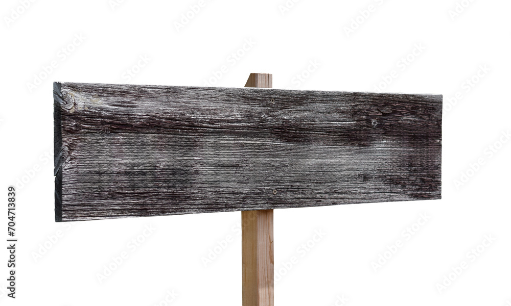 Fototapeta premium Old grey wooden blank board post isolated cutout on transparent
