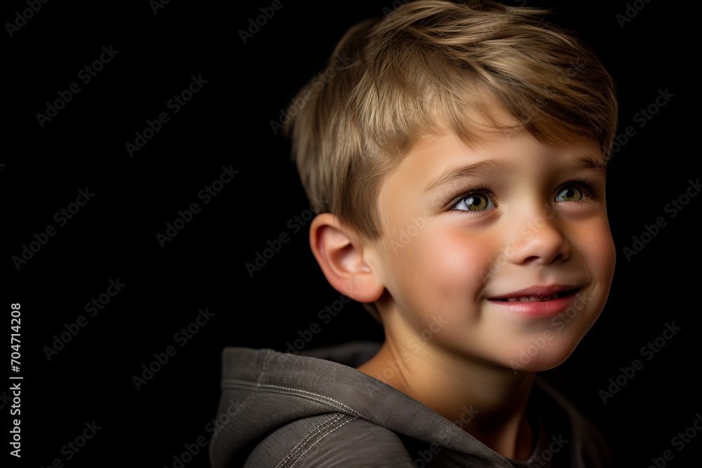 Portrait of a smiling boy on a black background. Close-up. Portrait of a smiling boy on a black background. Close-up.