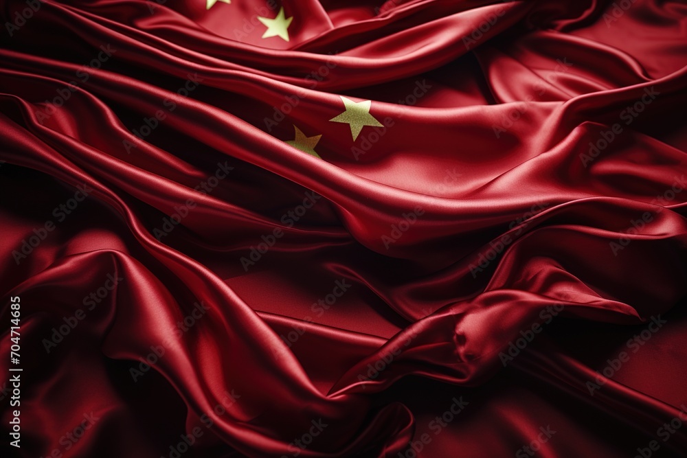 Obraz premium Red Chinese flag made of silk with 5 gold stars