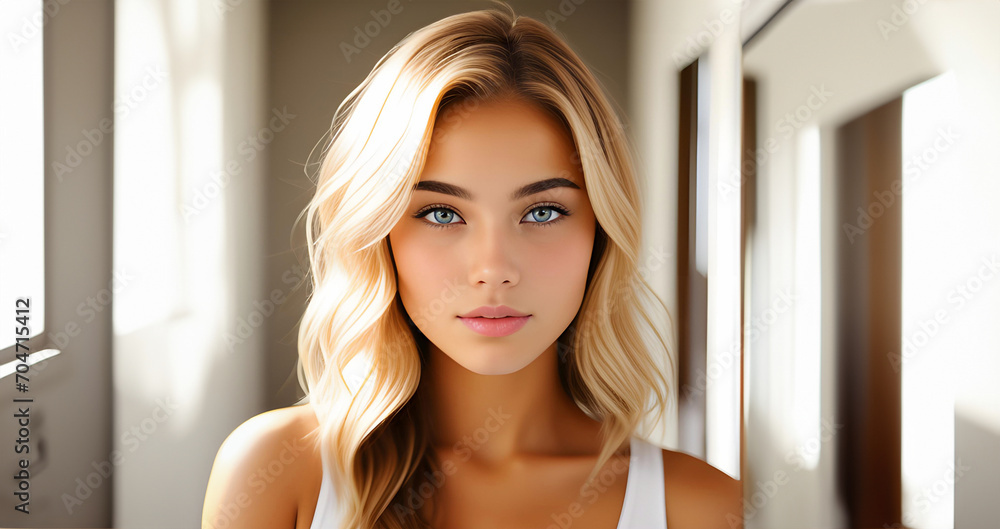 Beautiful blonde girl, closeup face. Beautiful brunette woman, portrait close up. Face of sensual woman with blue eyes. Beauty face. Model girl with curly hairstyle. Woman face close up. Beautiful blonde girl, closeup face. Beautiful brunette woman, portrait close up. Face of sensual woman with blue eyes. Beauty face. Model girl with curly hairstyle. Woman face close up.
