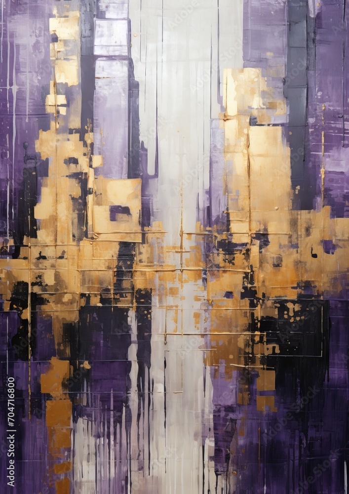 Obraz premium An abstract cityscape with purple and metallic gold. 
