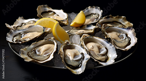 fresh opened oysters with lime