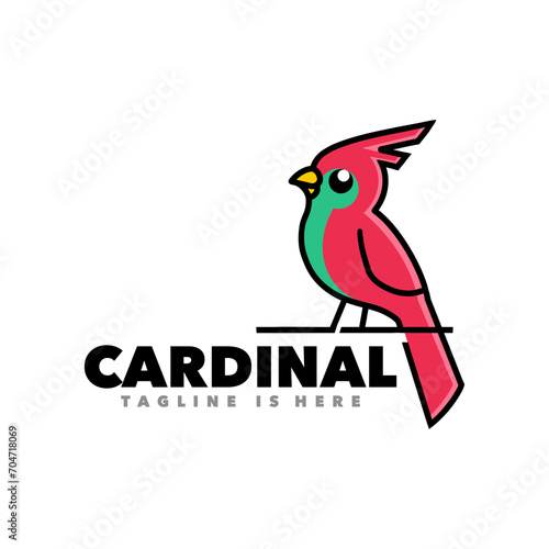 Cardinal simple mascot bird on branch logo