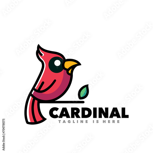 Cute cardinal bird on a branch logo illustration 