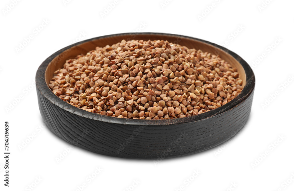 Bowl with dry buckwheat isolated on white Bowl with dry buckwheat isolated on white