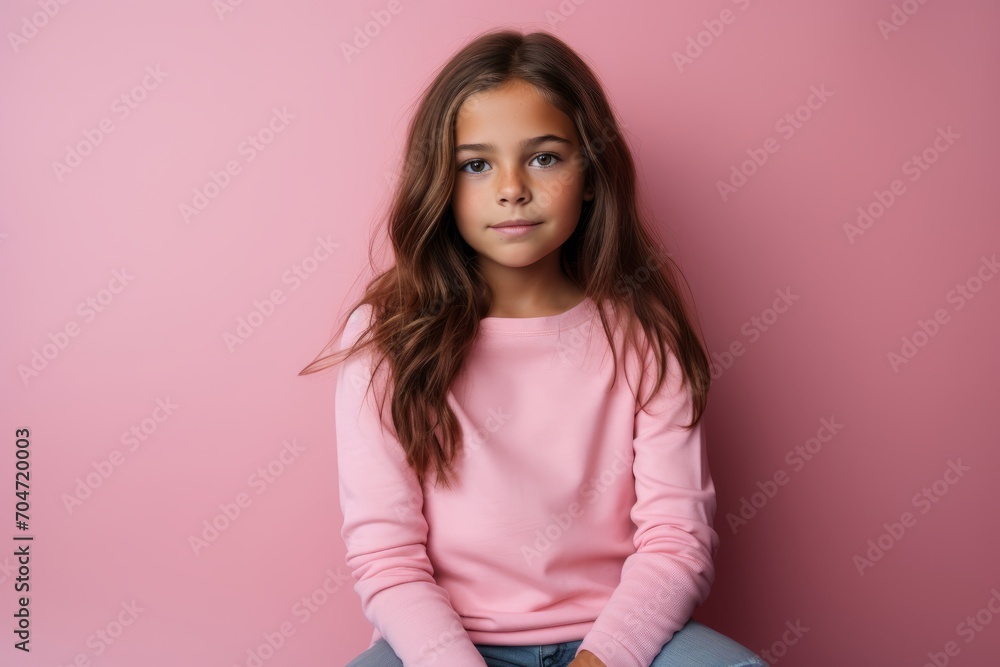 Portrait of a cute little girl in a pink sweater on a pink background Portrait of a cute little girl in a pink sweater on a pink background