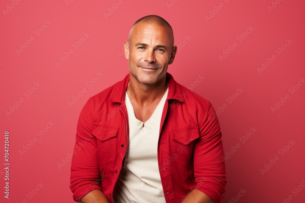 Portrait of a handsome mature man on a pink background. Men's beauty, fashion. Portrait of a handsome mature man on a pink background. Men's beauty, fashion.