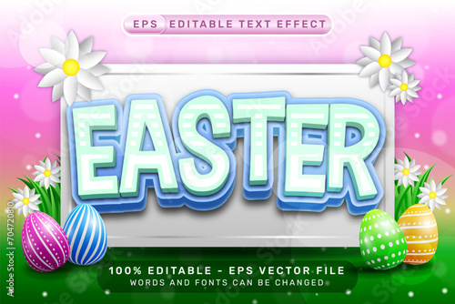 Canvas Print easter 3d text effect and editable text effect with easter egg illustrations