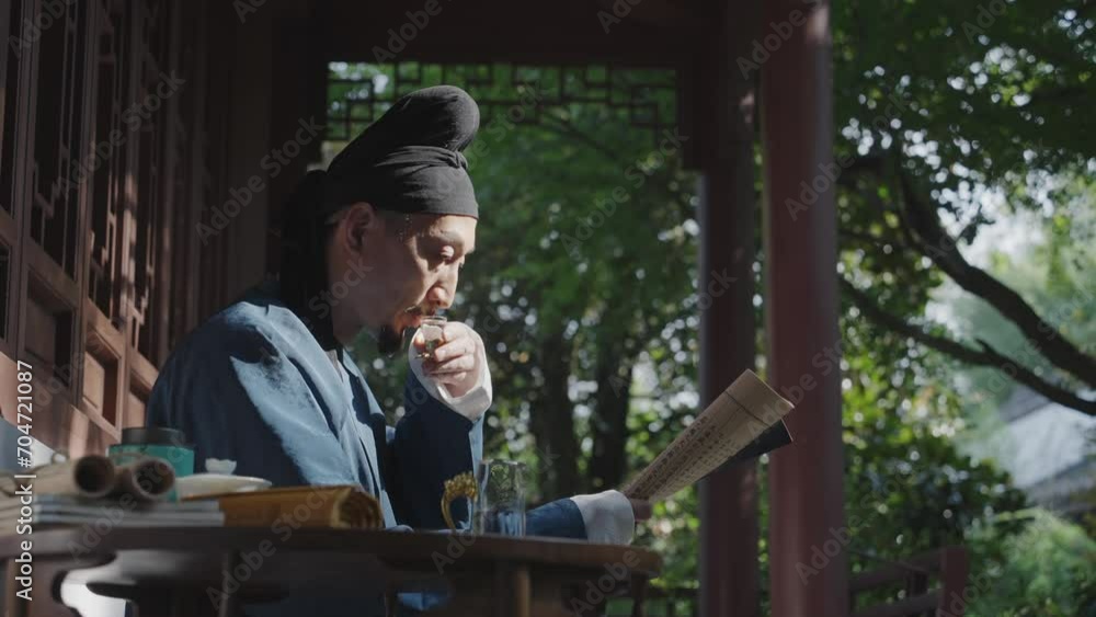 people in ancient costume drinking wine at porch people in ancient costume drinking wine at porch
