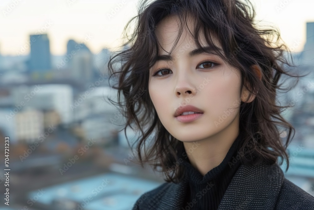 Asian girl against the backdrop of the city Asian girl against the backdrop of the city