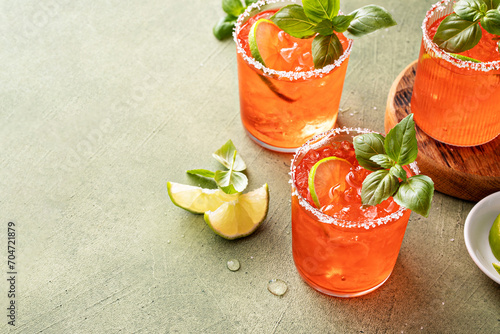 Strawberry basil margarita with lime  refreshing spring cocktail