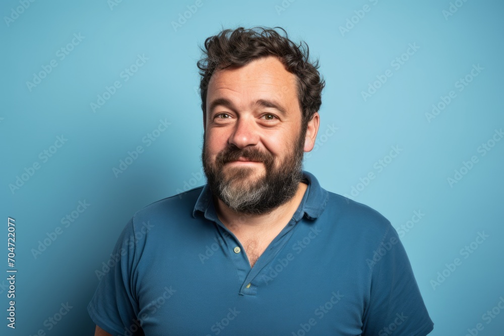 Middle age man with beard and mustache is surprised on a blue background Middle age man with beard and mustache is surprised on a blue background