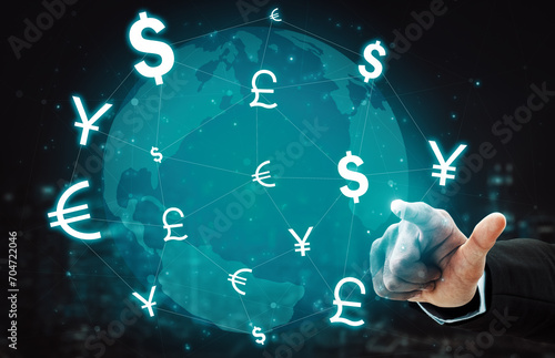 Currency Exchange Global Foreign Money Finance - International forex market with different world currency symbol conversion. uds photo