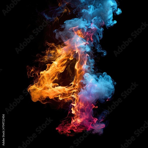 number 4 with dreamy colorful smoke growing out