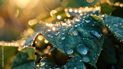 Dew droplets on leaves. Dew on leaves