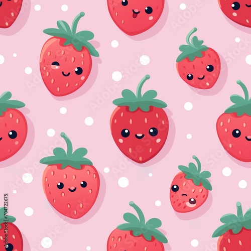 Seamless pattern of cute cartoon strawberries