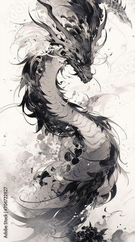 Ink style Chinese dragon concept illustration for the traditional Chinese New Year festival Dragon Year 