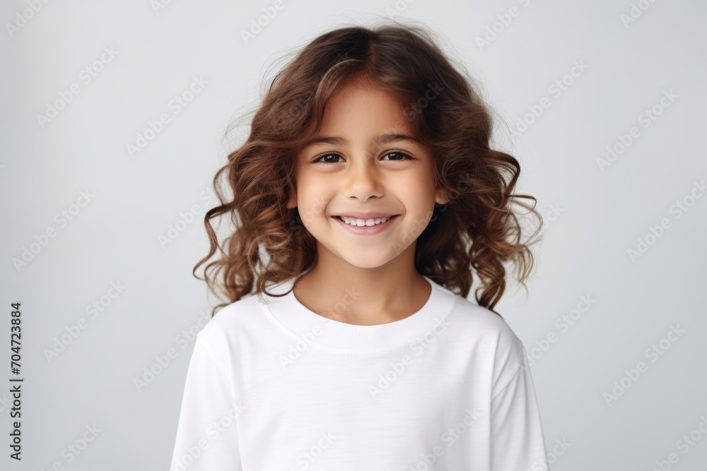 Portrait of cute little girl with long curly hair smiling at camera Portrait of cute little girl with long curly hair smiling at camera